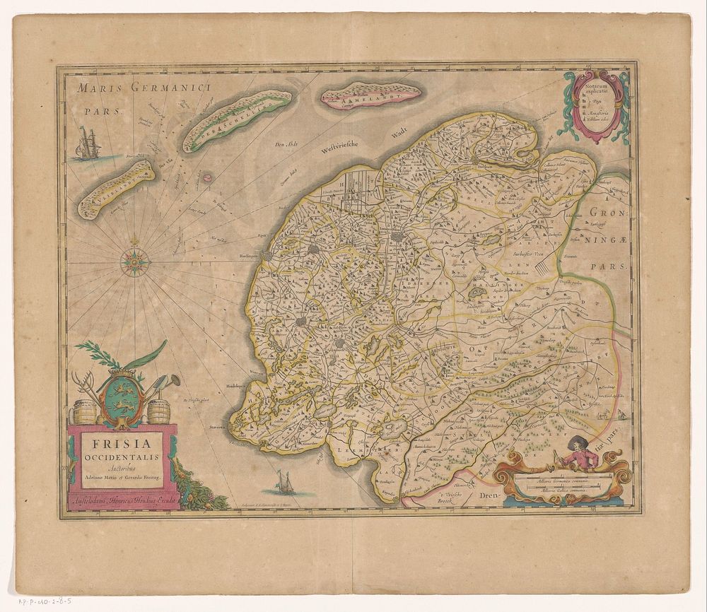 Kaart van Friesland, Vlieland, Terschelling en Ameland (1637) by Evert Simonsz Hamersvelt, Salomon Rogiers, Adriaan…