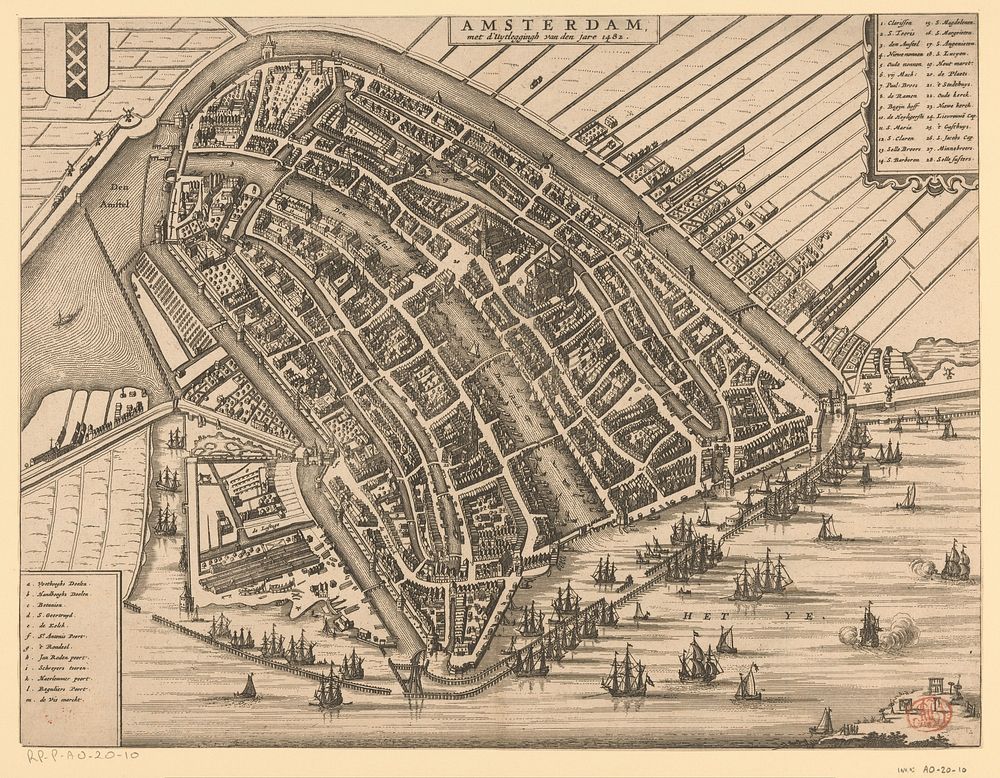Plattegrond van Amsterdam, 1482 (1663 - 1664) by Jacob van Meurs, Cornelis Anthonisz, Jacob van Meurs and Joachim Nosche
