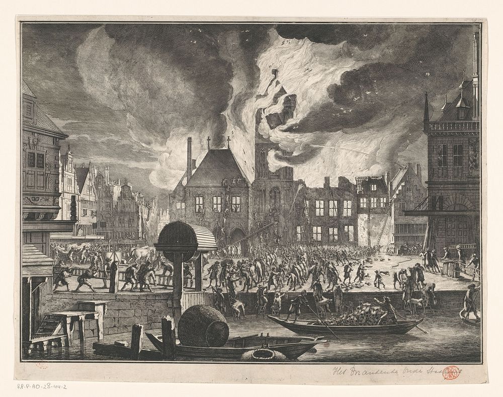 De brand in het Oude Stadhuis van Amsterdam, 1652 (in or before 1690) by Jan van der Heyden, Joseph Mulder and Jan van der…