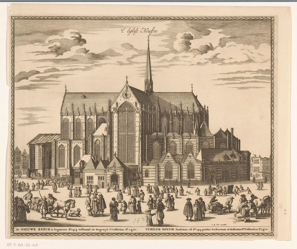 Gezicht op de Nieuwe Kerk te Amsterdam (1662 - 1728) by anonymous, Pieter Hendricksz Schut, Frederik de Wit and Pieter van…