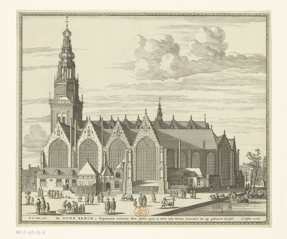 Gezicht op de Oude Kerk te Amsterdam (1662 - 1720) by Pieter Hendricksz Schut, Nicolaes Visscher I, Nicolaes Visscher II and…