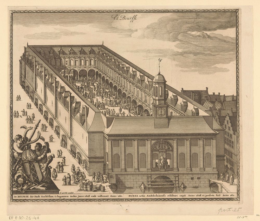 Vogelvluchtgezicht op de Beurs van Hendrik de Keyser te Amsterdam, na 1668 (1668 - 1728) by anonymous, Pieter Hendricksz…