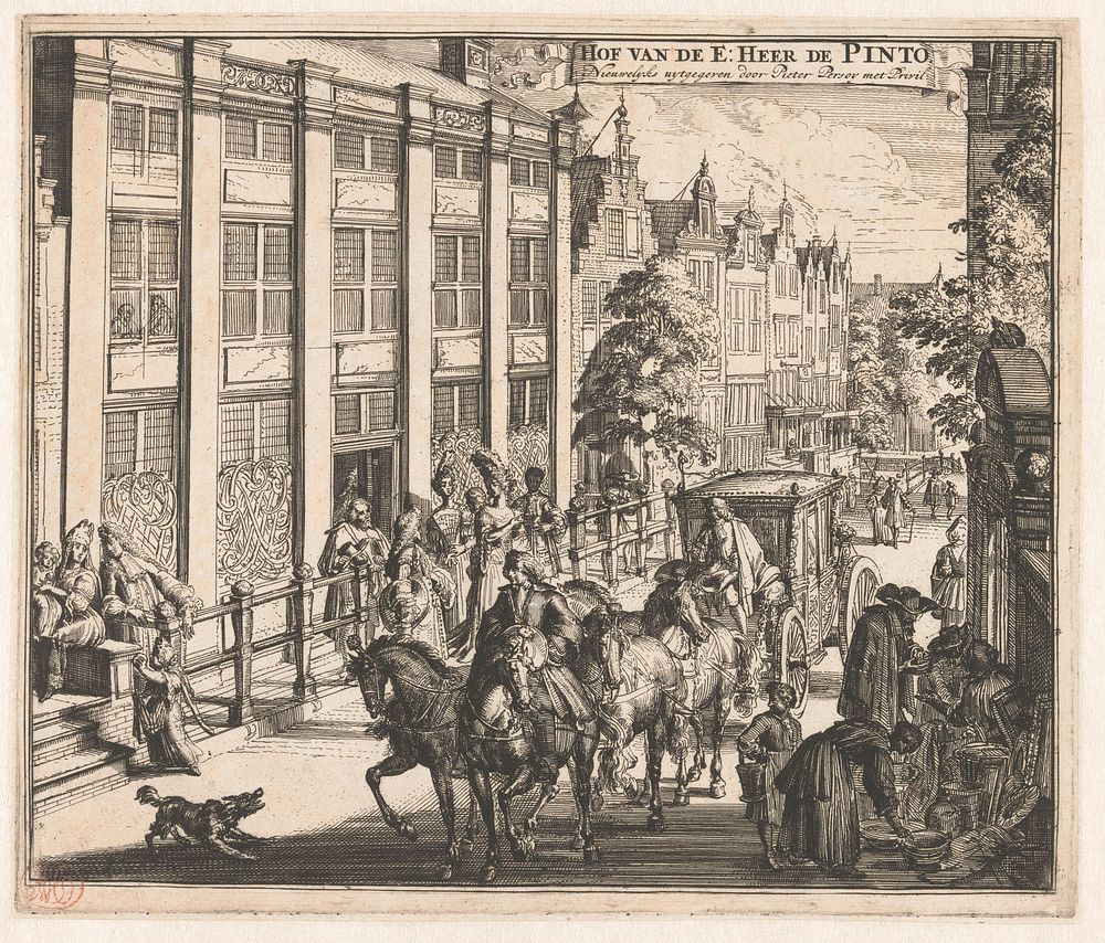 Huis van David de Pinto aan de Sint-Antoniesbreestraat te Amsterdam (c. 1695) by Romeyn de Hooghe, Romeyn de Hooghe, Pieter…
