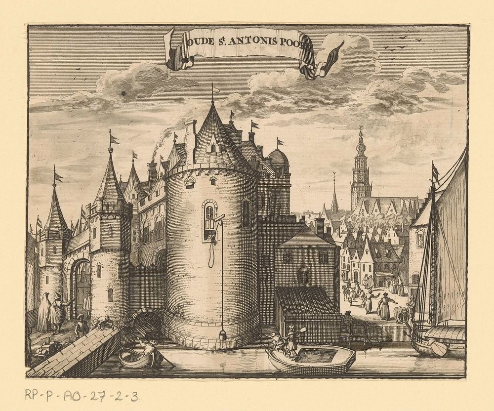 Gezicht op de Eerste Sint-Antoniespoort te Amsterdam (1693 - in or before 1726) by anonymous and Simon Frisius