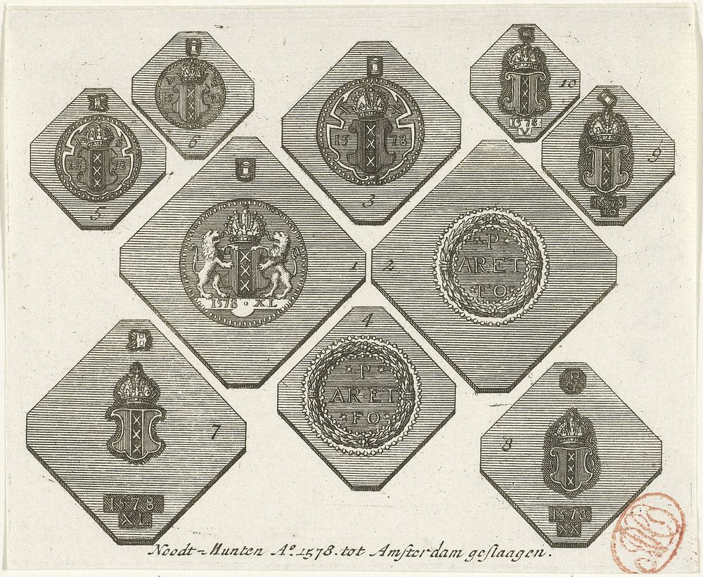 Tien noodmunten uit Amsterdam, 1578 (1700 - 1799) by anonymous