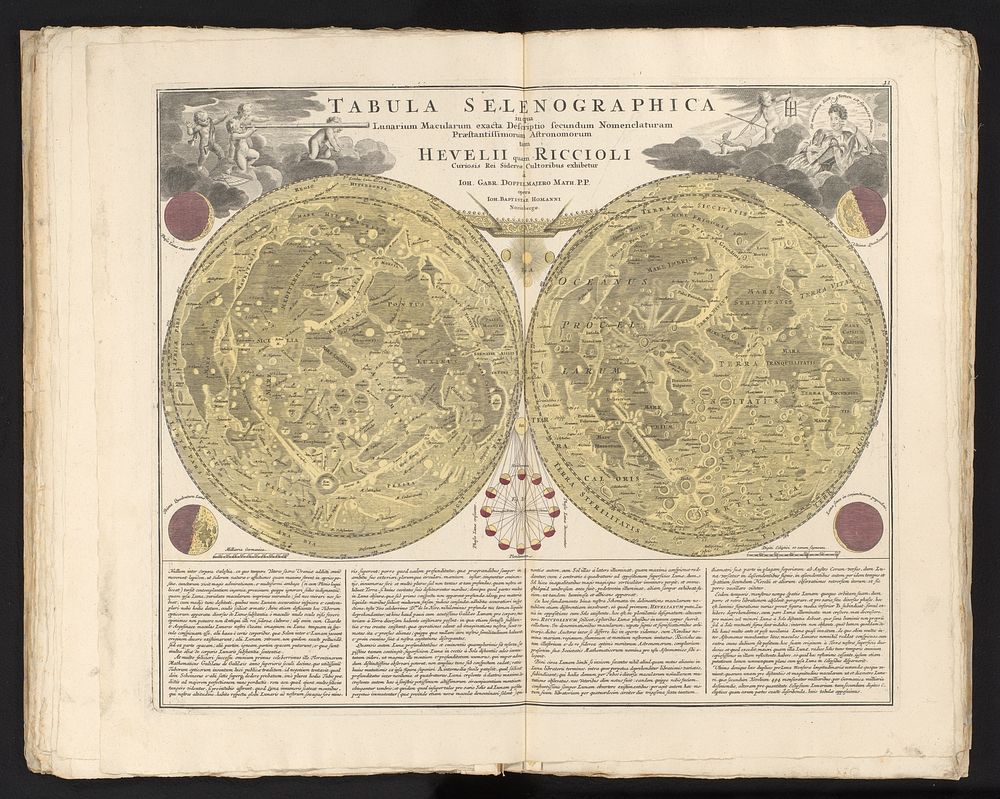 Kaart van de maan (1742) by anonymous, Johann Gabriel Doppelmayr, Johann Baptista Homann and erven Johann Baptista Homann