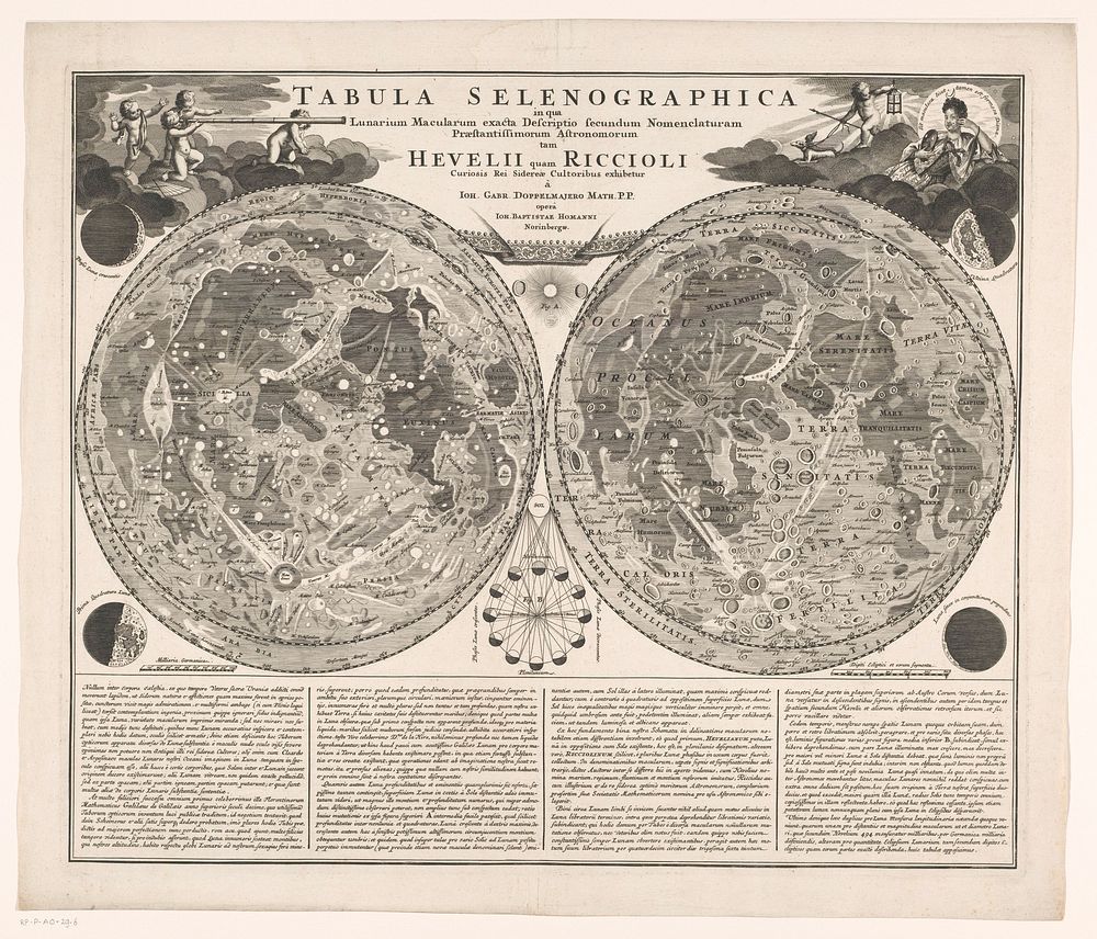 Kaart van de maan (1702 - 1742) by anonymous, Johann Gabriel Doppelmayr, Johann Baptista Homann and erven Johann Baptista…