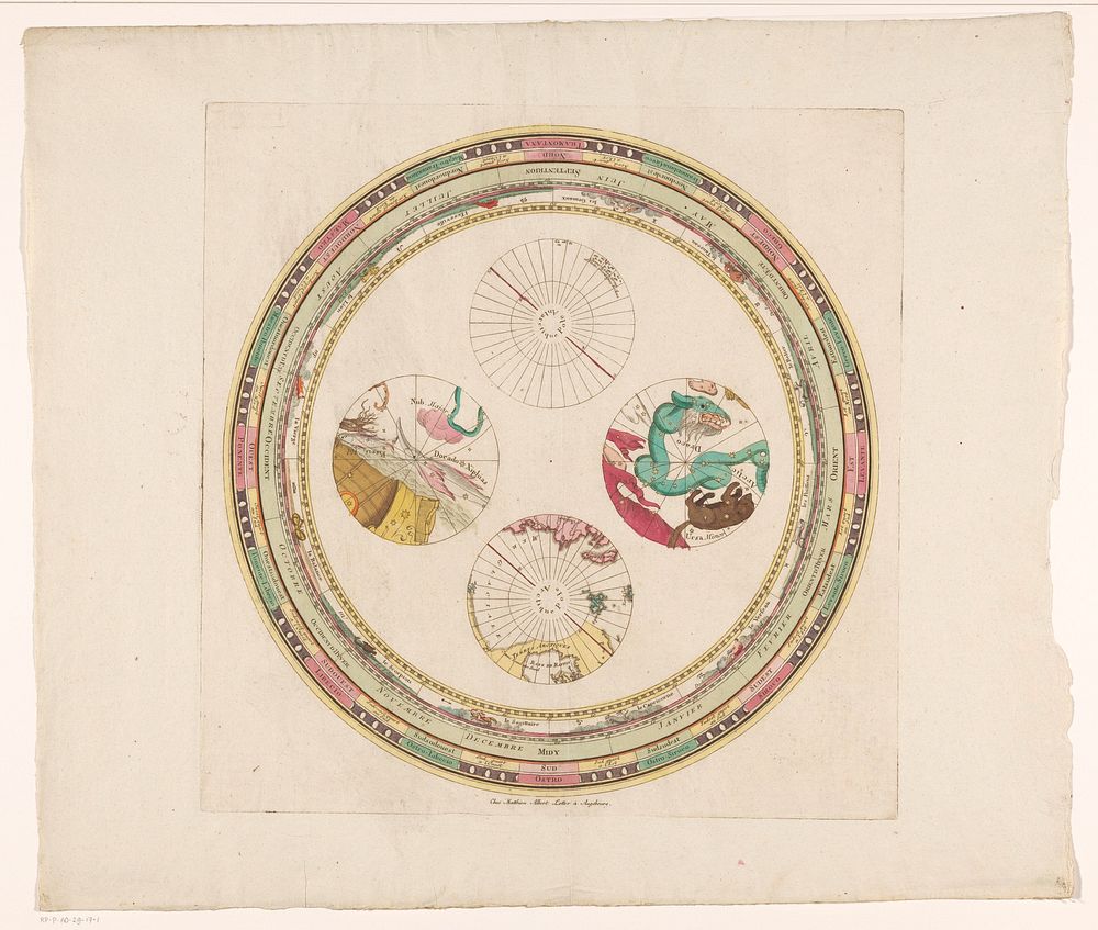 Zes segmenten van een hemelkaart, bedoeld voor een hemelglobe (1777 - 1810) by anonymous and Matthäus Albrecht Lotter