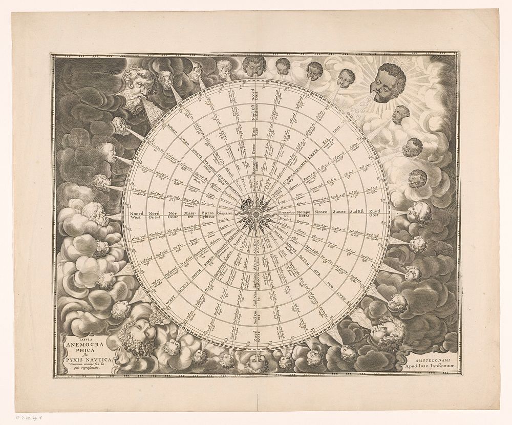 Windroos, met tweeëndertig windrichtingen in zes talen (1652 - 1680) by anonymous and Johannes Janssonius
