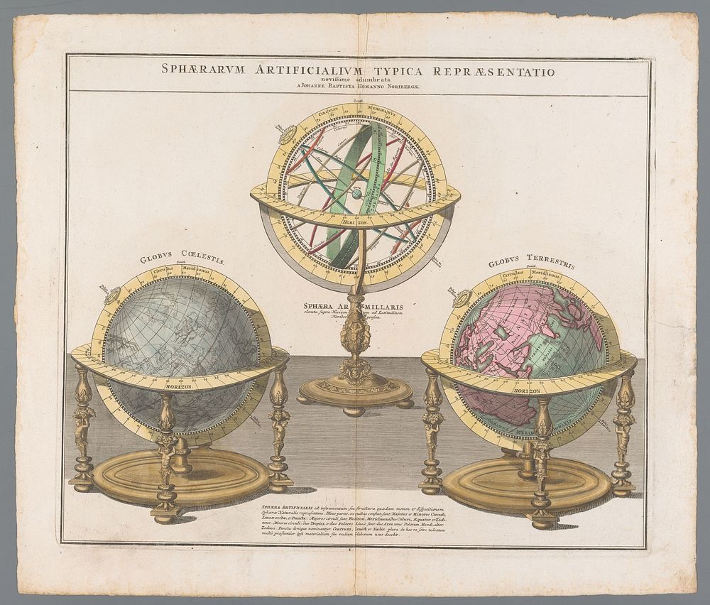 Hemelglobe, armillarium en aardglobe (1712) by anonymous and Johann Baptista Homann