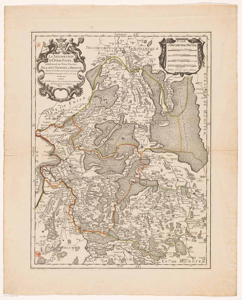 Kaart van Overijssel (1693) by François Caumartin, Louis Cordier, Nicolas Sanson I, Guillaume Sanson, Adrien Sanson, Alexis…