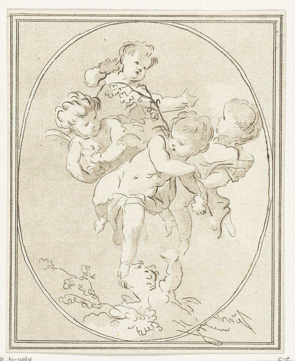 Vijf putti met bloemtakken (1778 - 1838) by Anthonie van den Bos and Jan Punt