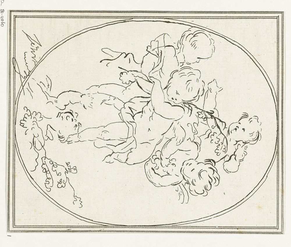 Vijf putti met bloemtakken (1778 - 1838) by Anthonie van den Bos and Jacob de Wit