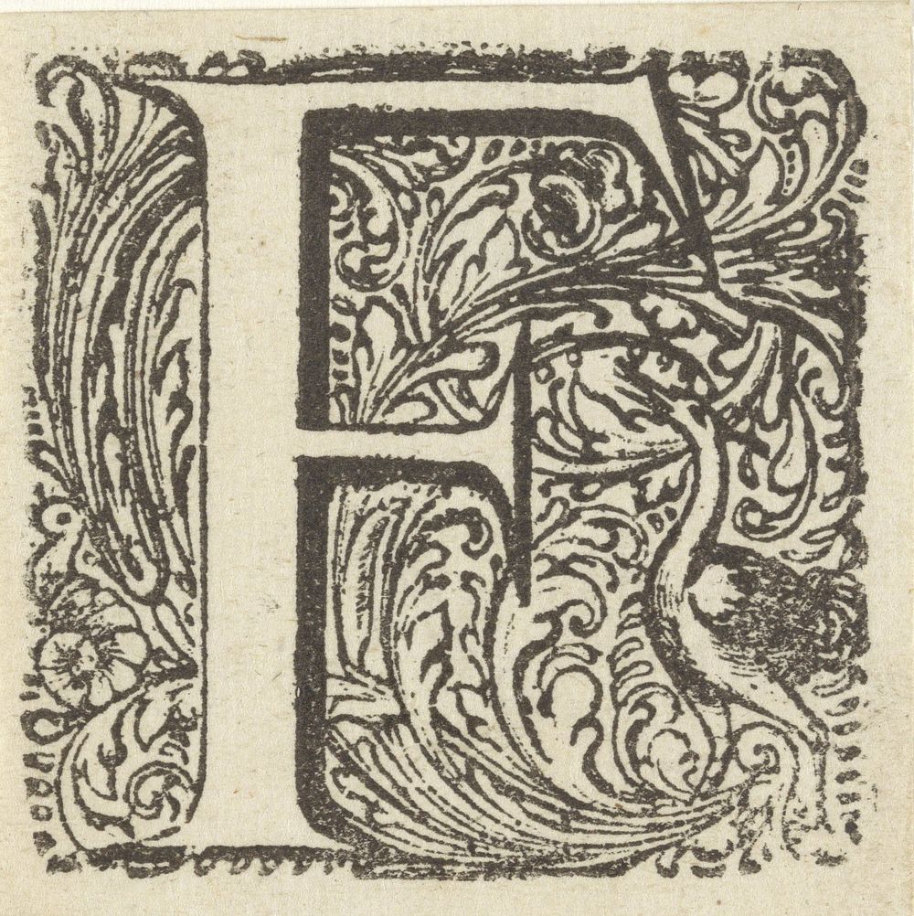Letter F in een omlijsting met een vogel (1600 - 1699) by anonymous and Dirck de Bray