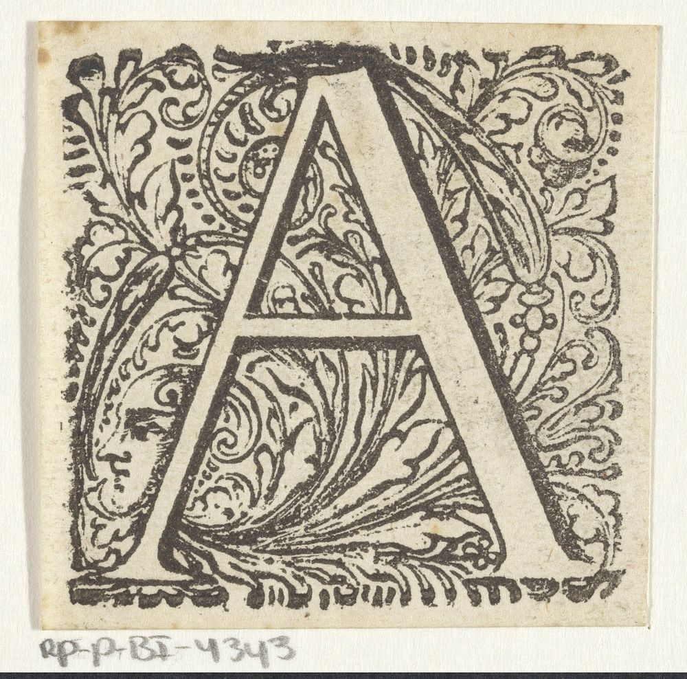 Letter A in een omlijsting met een gezicht (1600 - 1699) by anonymous and Dirck de Bray