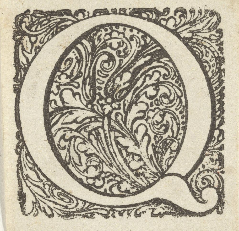 Letter Q in een geornamenteerde omlijsting (1600 - 1699) by anonymous and Dirck de Bray