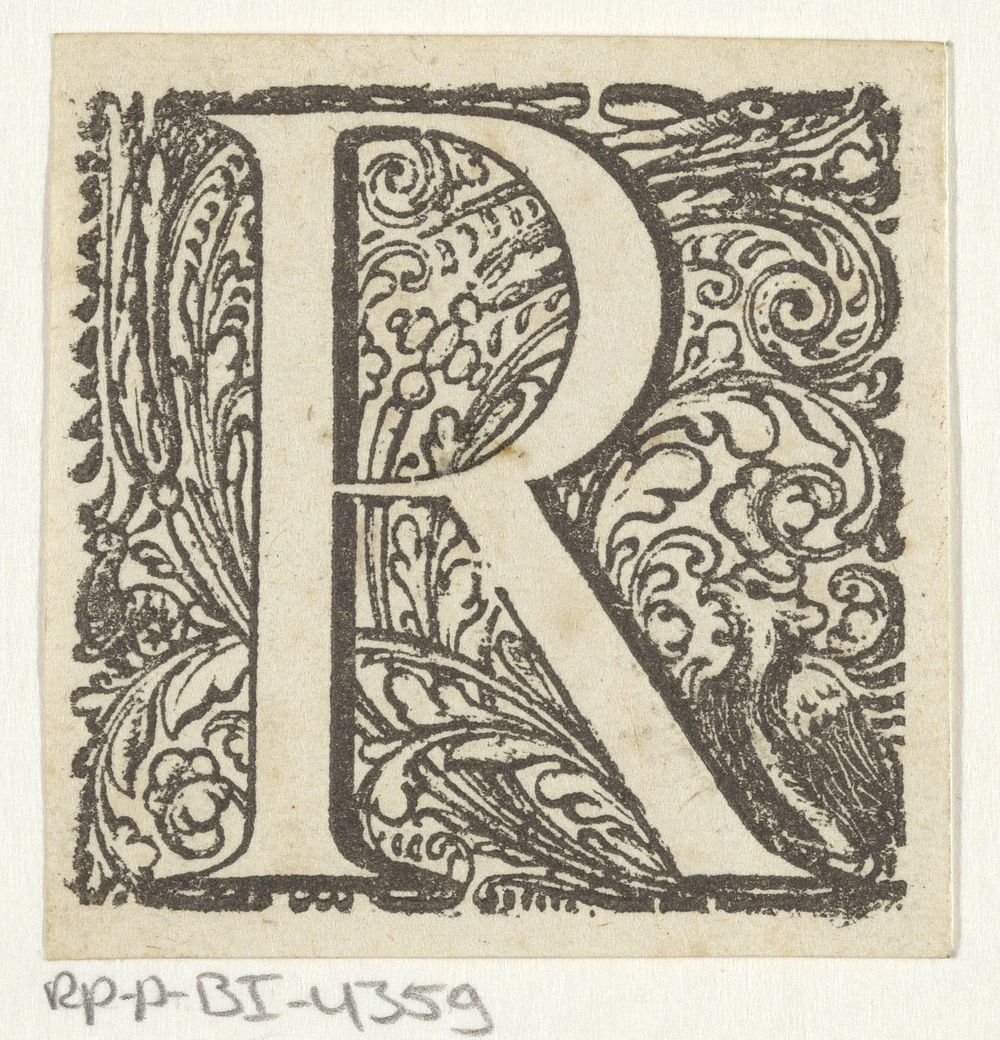 Letter R in een omlijsting met een vogel (1600 - 1699) by anonymous and Dirck de Bray