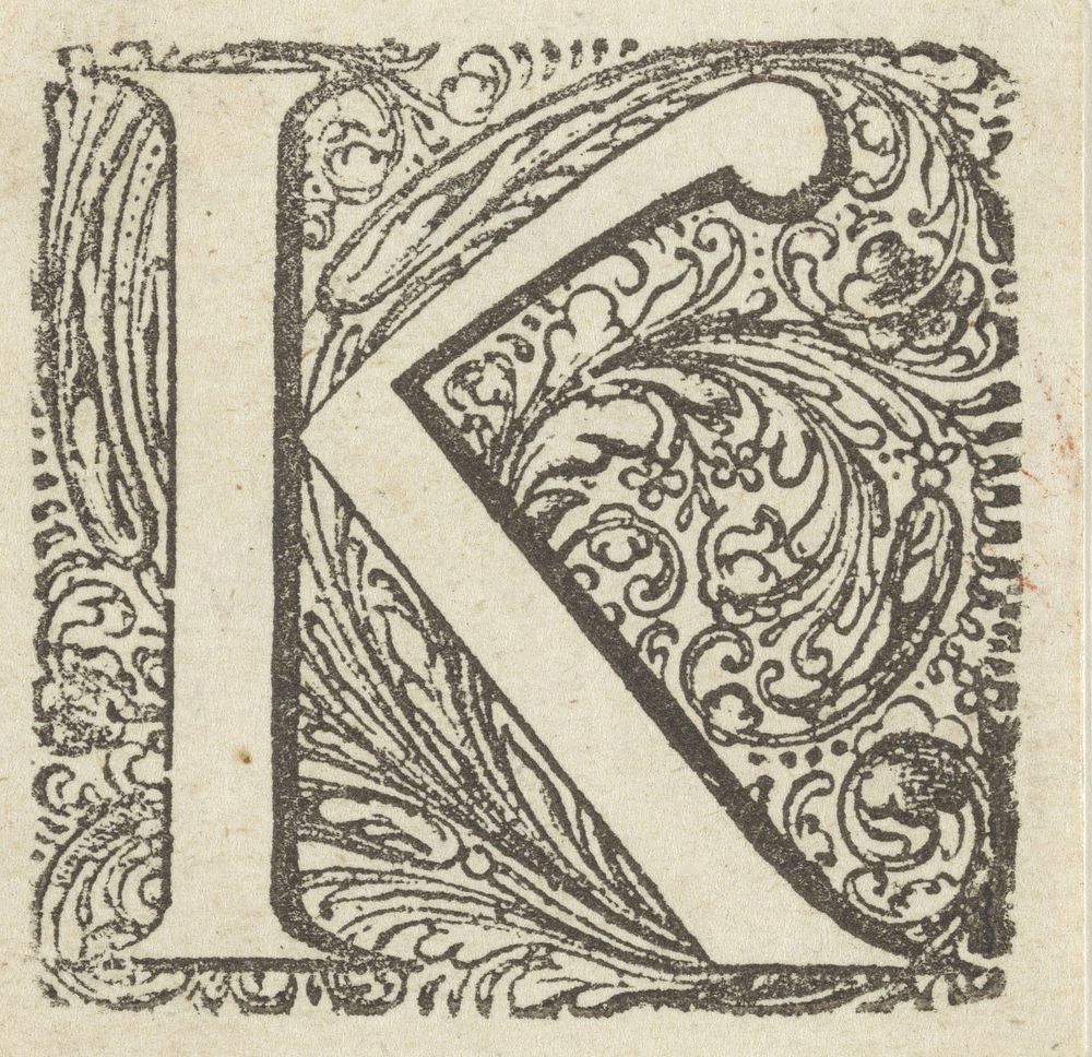 Letter K in een geornamenteerde omlijsting (1600 - 1699) by anonymous and Dirck de Bray