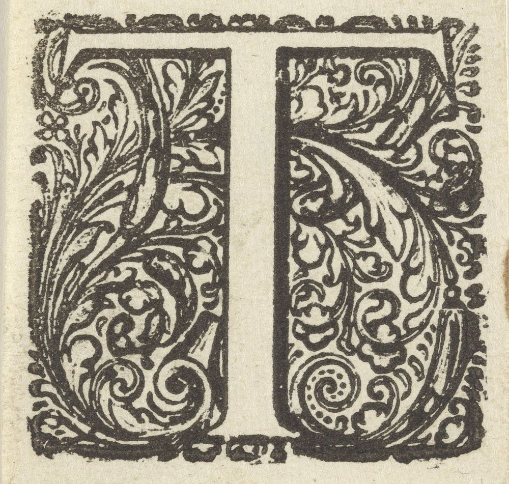 Letter T in een geornamenteerde omlijsting (1600 - 1699) by anonymous and Dirck de Bray