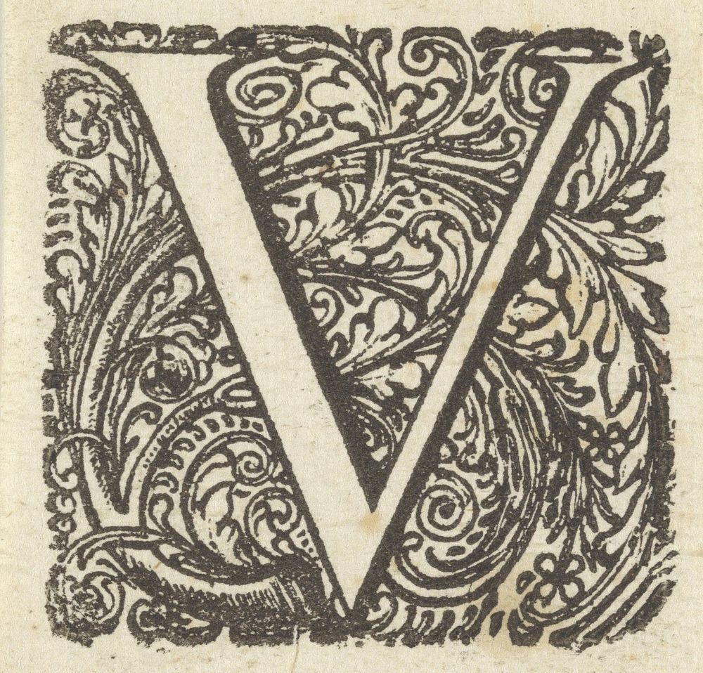 Letter V in een geornamenteerde omlijsting (1600 - 1699) by anonymous and Dirck de Bray