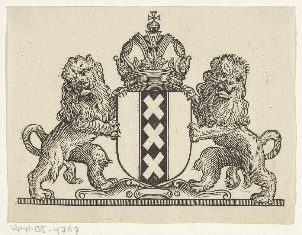 Vignet met het wapen van de stad Amsterdam (1600 - 1699) by anonymous and Dirck de Bray