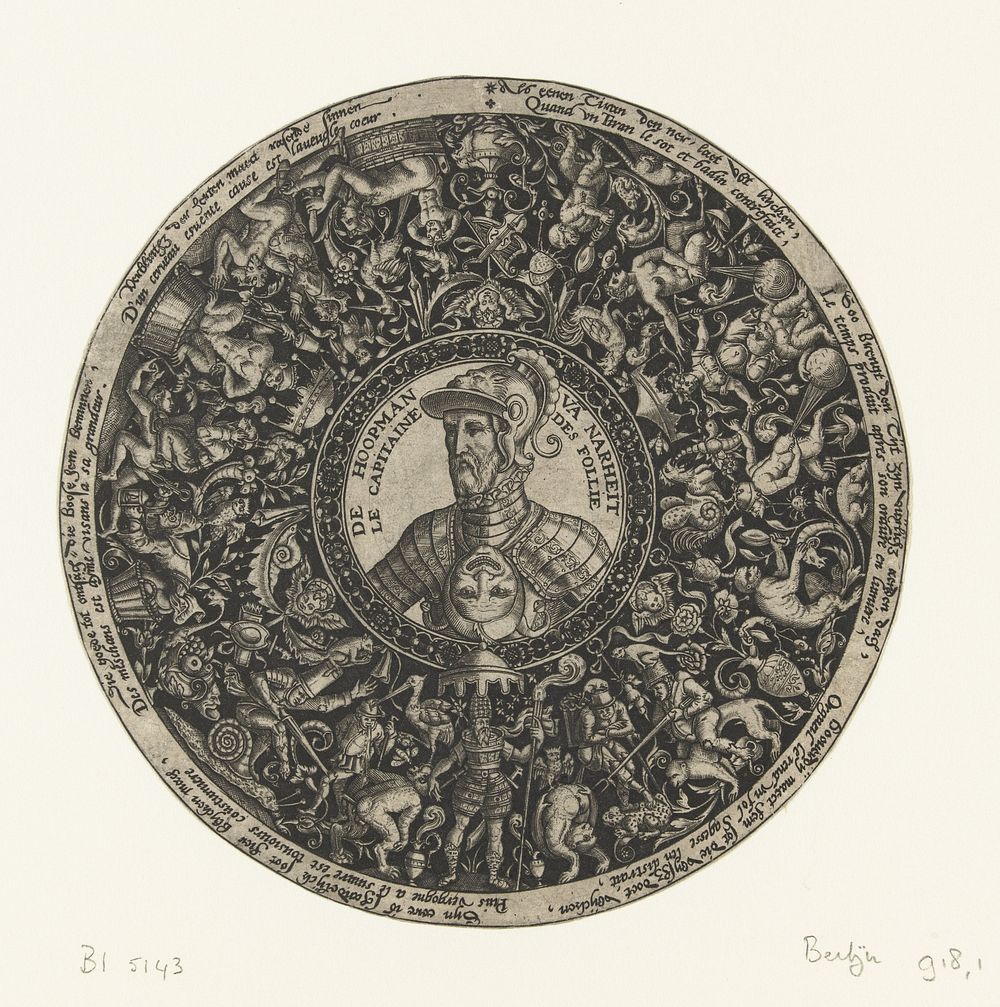 Medaillon met buste van de Kapitein van Dwaasheid (c. 1577 - c. 1578) by Theodor de Bry, Theodor de Bry and Theodor de Bry