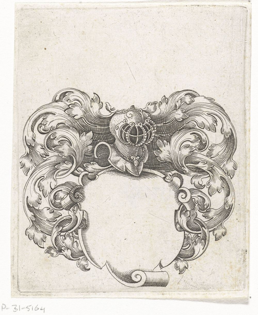 Wapensjabloon met helm en bladranken (1596) by Johann Theodor de Bry, anonymous and Johann Theodor en Johann Israel de Bry