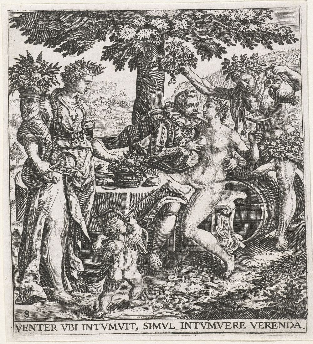 Man in gezelschap van Venus, Ceres en Bacchus (1596) by Johann Theodor de Bry, Crispijn van de Passe, Maerten de Vos and…