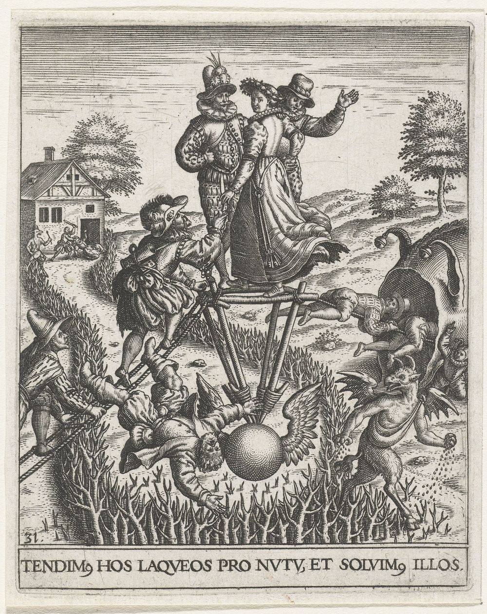 Vrouw verleidt drie mannen tegelijk (1596) by Johann Theodor de Bry, anonymous and Johann Theodor en Johann Israel de Bry