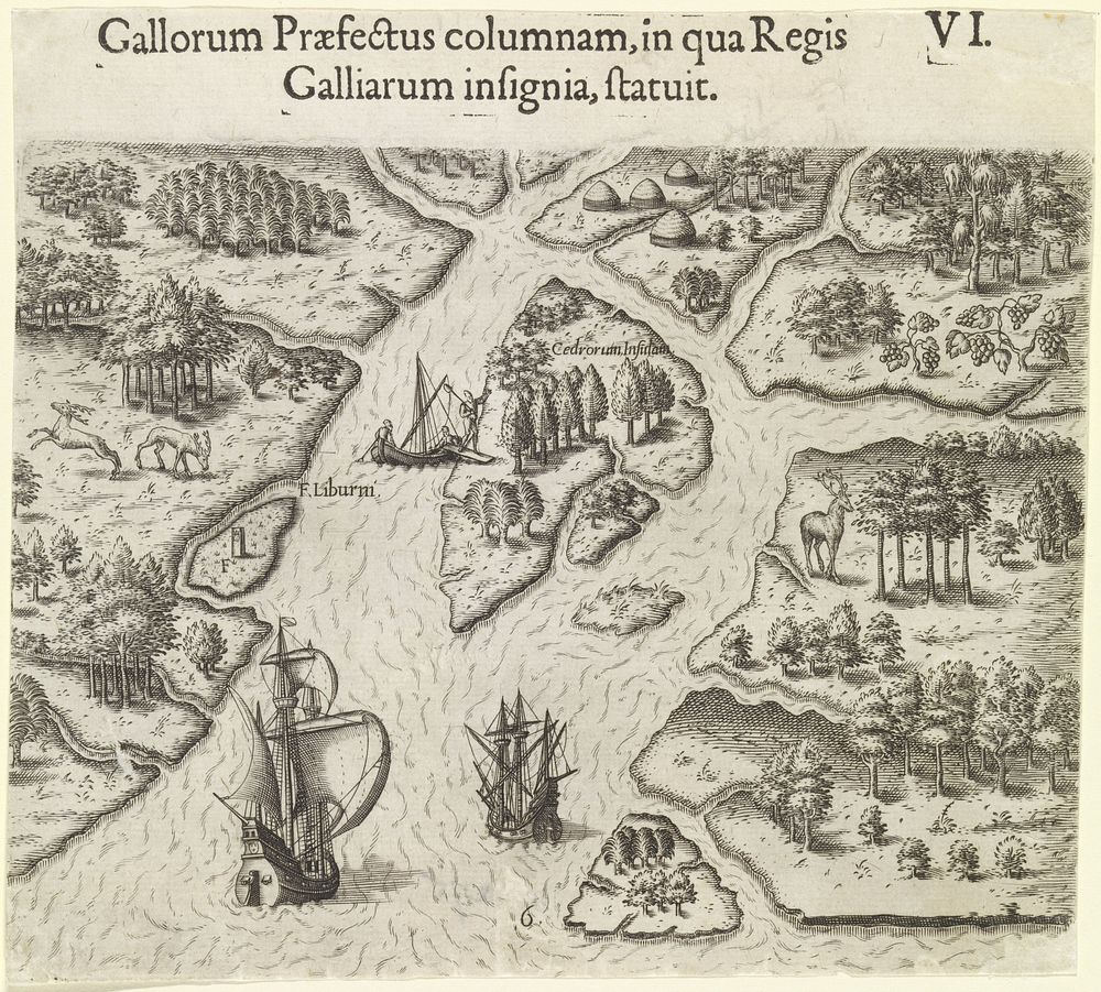 Franse kapitein zet voet aan land (1591) by Theodor de Bry, Johann Theodor de Bry and Theodor de Bry
