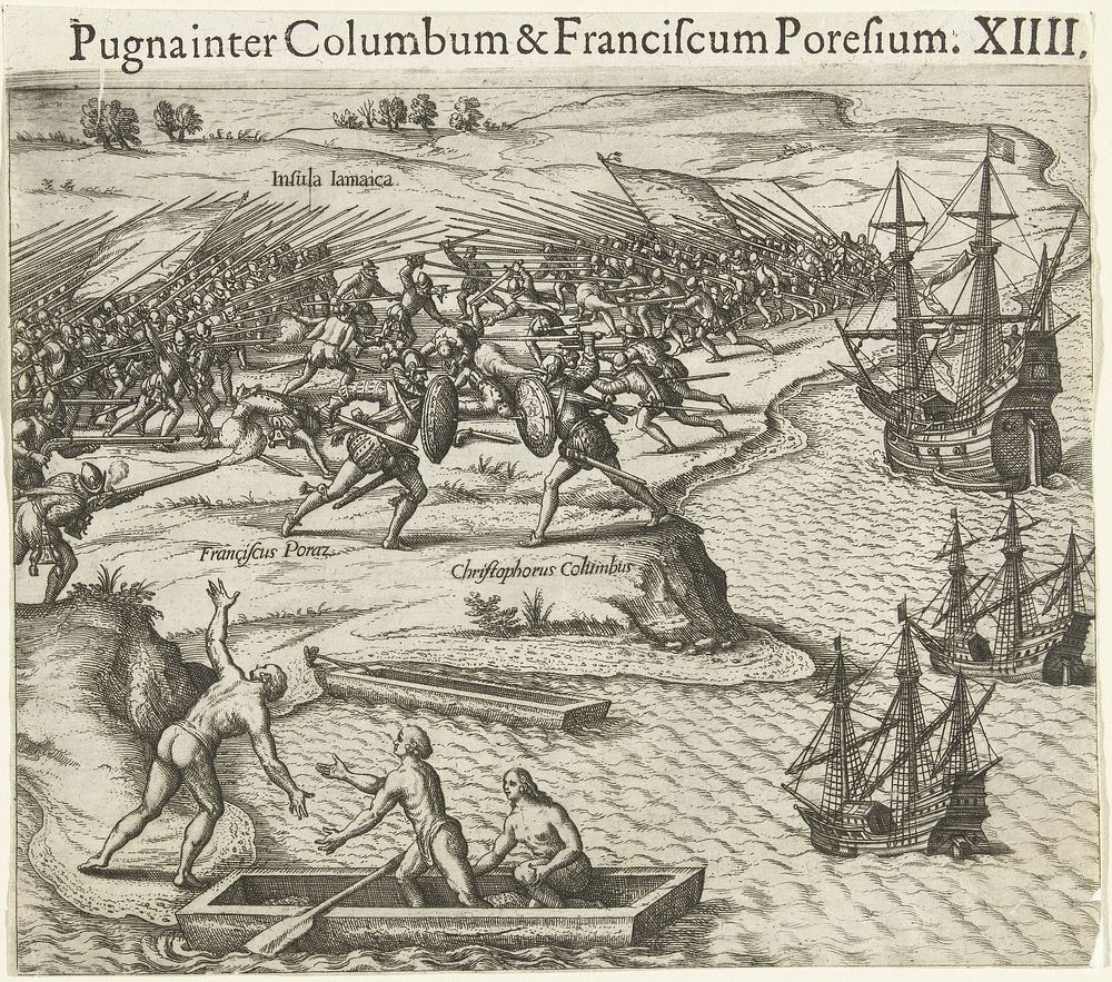 Columbus vecht tegen Francisco de Porras (1594) by Theodor de Bry, Johann Theodor de Bry and Theodor de Bry