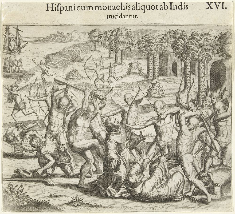 Spaanse soldaten en monniken worden vermoord (1594) by Theodor de Bry, Johann Theodor de Bry, Theodor de Bry and Federico…