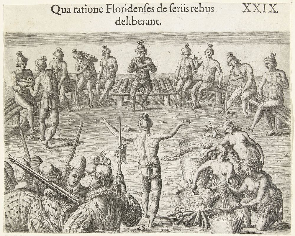 Koken en eten uitdelen (1591) by Theodor de Bry, Johann Theodor de Bry and anonymous