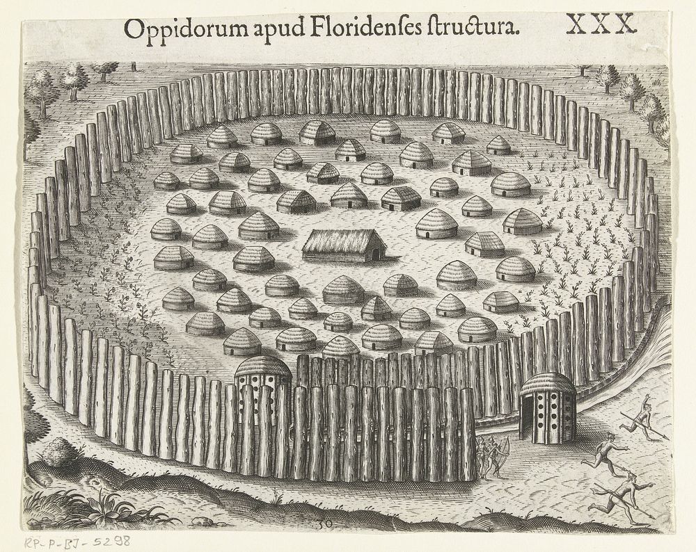 Dorp in Florida (1591) by Theodor de Bry, Johann Theodor de Bry and anonymous