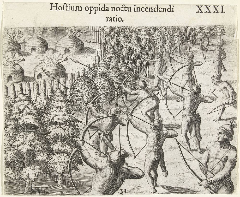 Methode om 's nachts een vijandelijk dorp in brand te steken (1591) by Theodor de Bry, Johann Theodor de Bry and Theodor de…