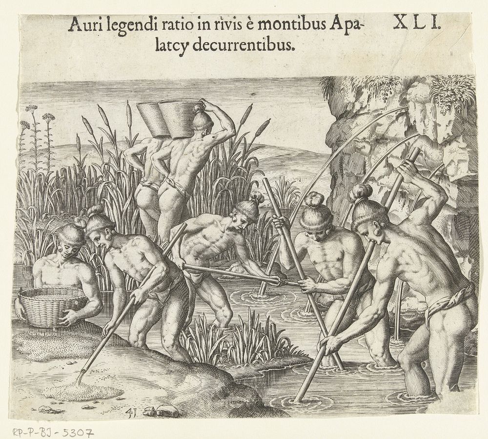 Methode om goud te verzamelen in beken die van de Apalatcy-bergen (Appalachen?) lopen (1591) by Theodor de Bry, Johann…
