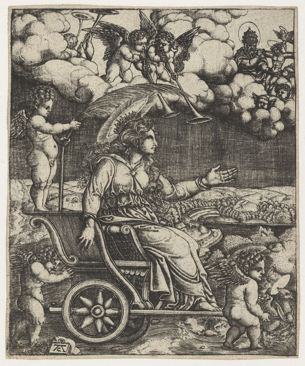 Triomfwagen (1520 - 1562) by Monogrammist AC 16e eeuw and Marcantonio Raimondi