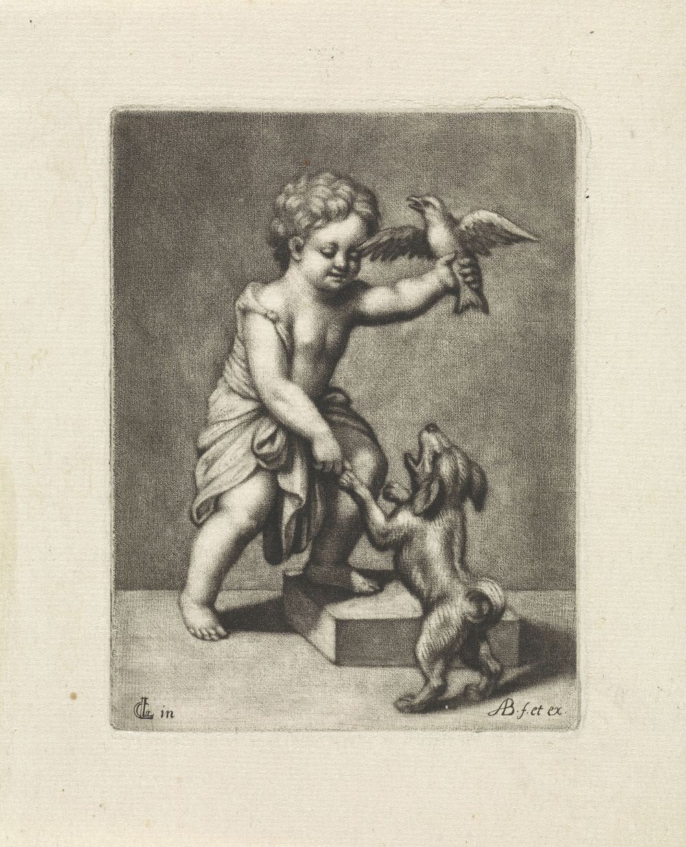Jongen met een hond en een vogel (1652 - 1690) by Abraham Bloteling, Gerard de Lairesse and Abraham Bloteling