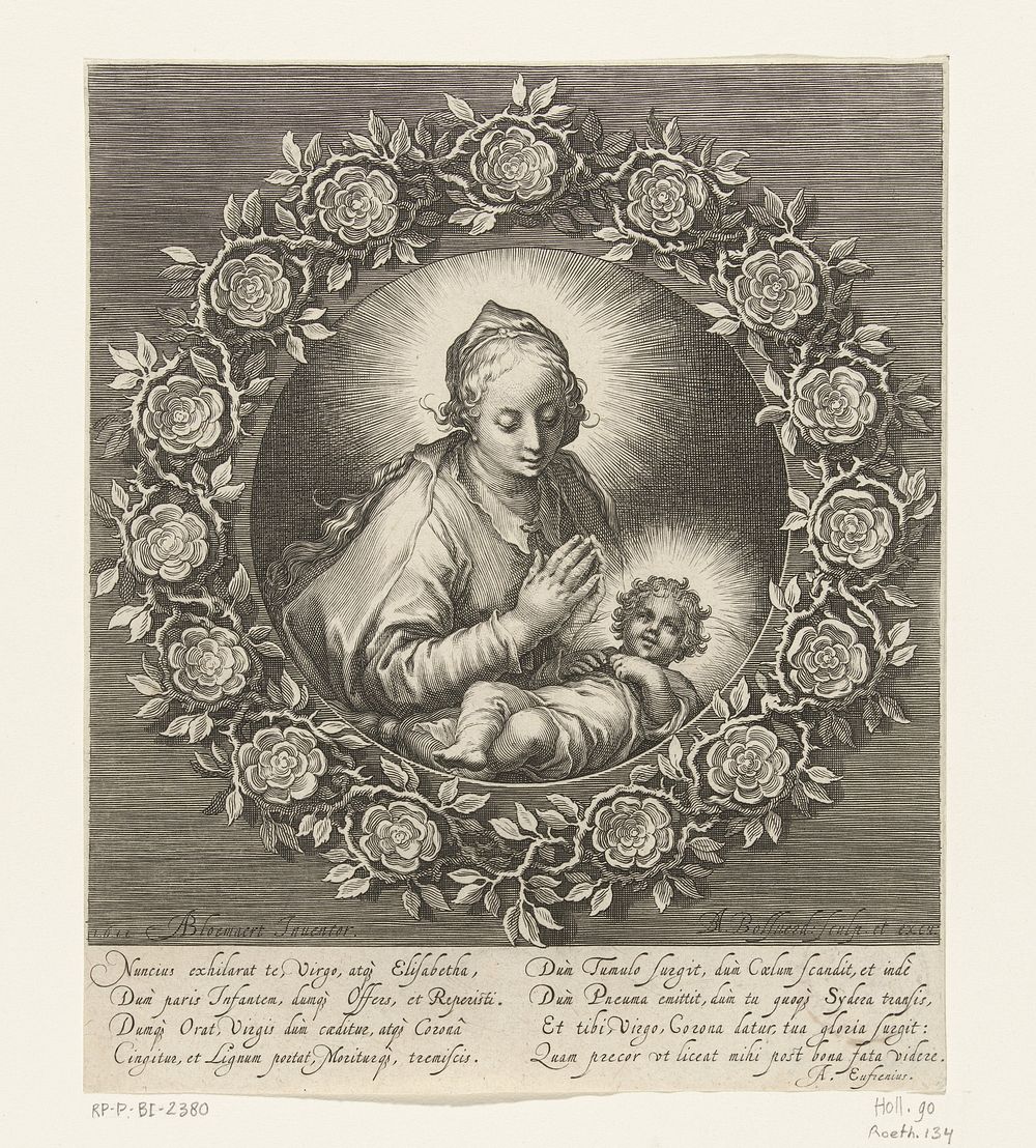 Maria met kind in rozenkrans (1611) by Boëtius Adamsz Bolswert, Abraham Bloemaert, Albertus Eufrenius and Boëtius Adamsz…