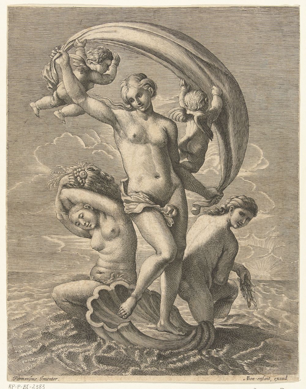 Venus door de wind meegevoerd op haar schelp op zee (1590 - 1633) by Boëtius Adamsz Bolswert, Parmigianino and Antoine…