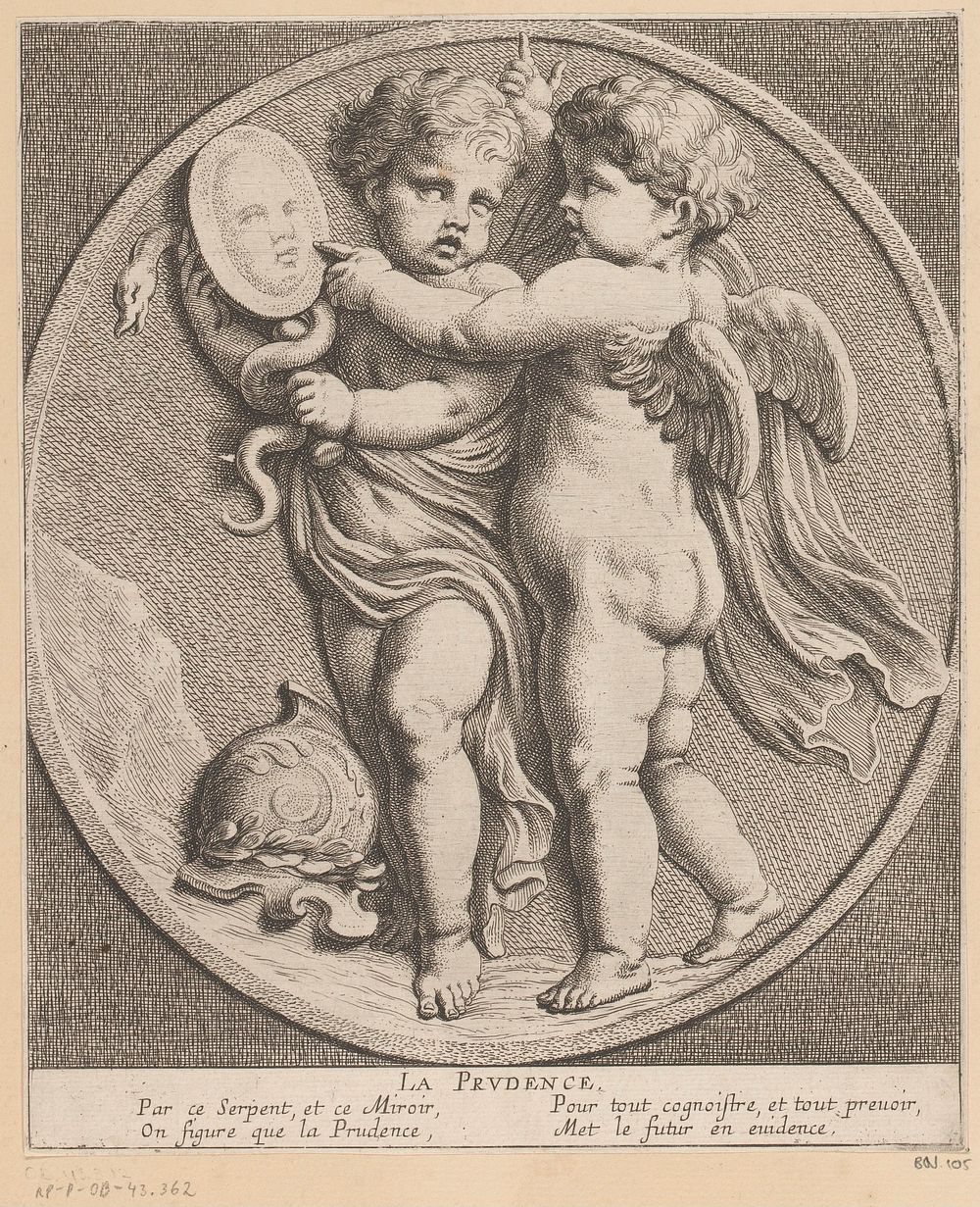 Twee putti met spiegel (1654) by Louis Ferdinand I Elle, Gerard van Opstal, Tetelin, Jacques van Merlen and Lodewijk XIV…