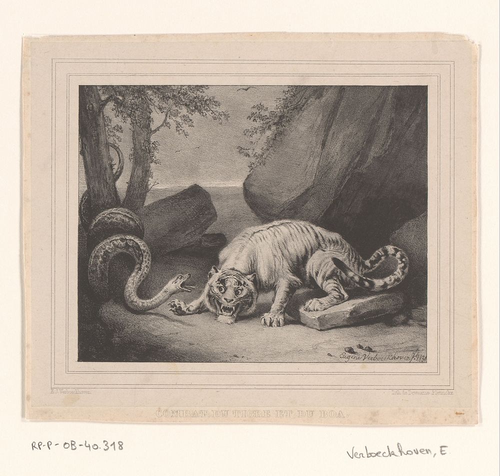 Gevecht tussen tijger en boa (1831) by Eugène Verboeckhoven and Antoine Dewasme Plétinckx