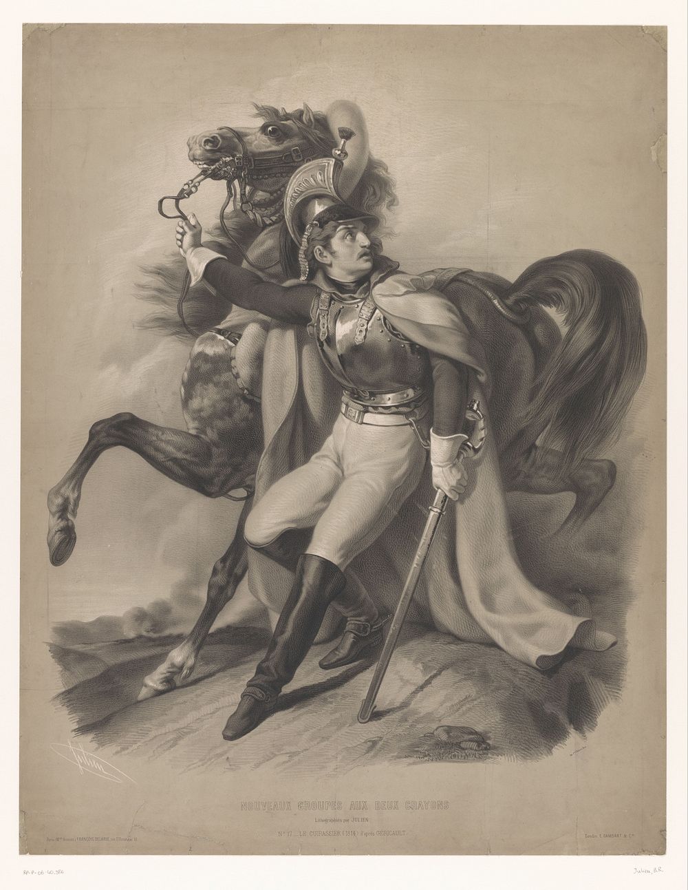 Kurassier naast zijn paard (1851 - 1870) by Bernard Romain Julien, Théodore Géricault, François Delarue, François Delarue…