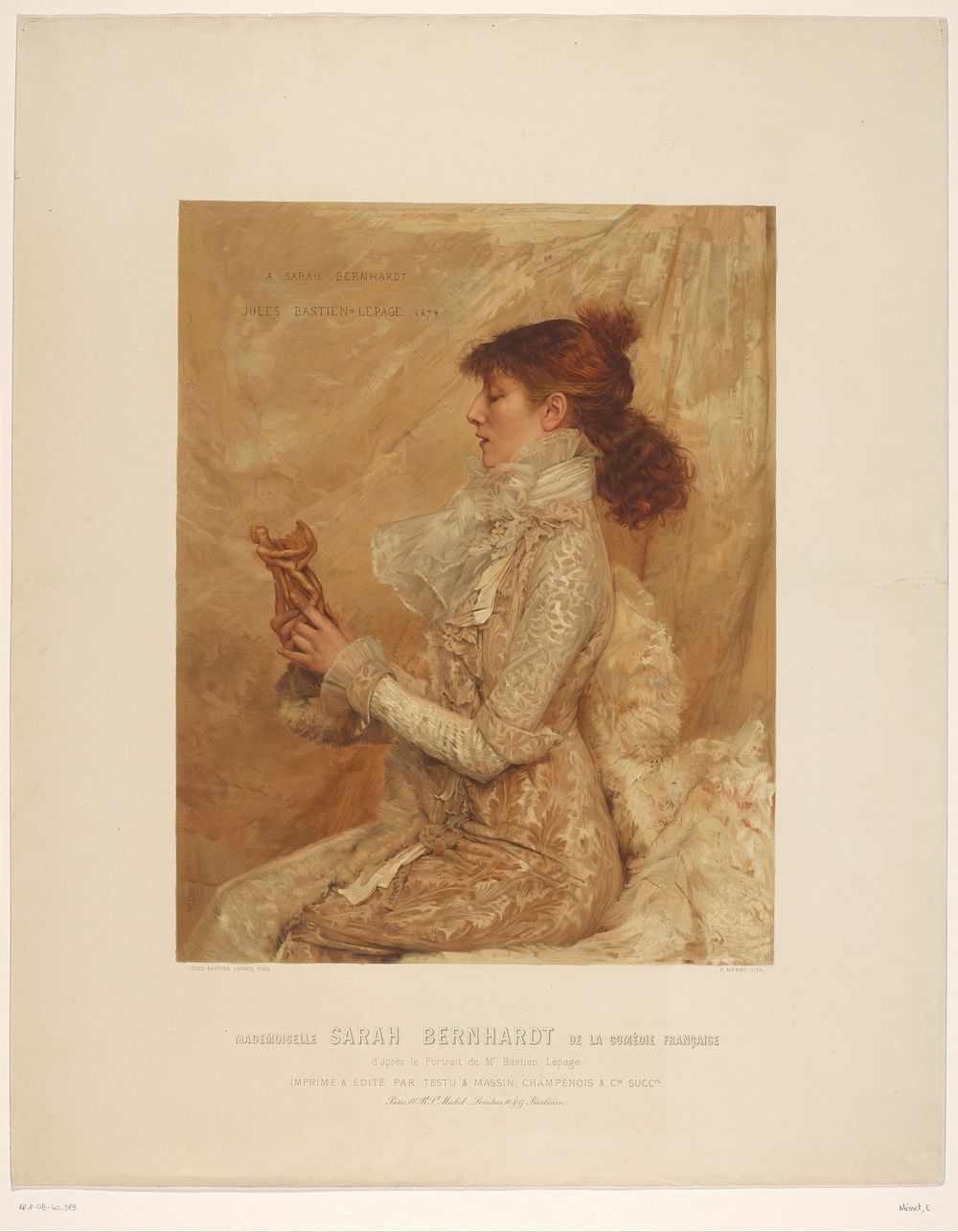 Portret van Sarah Bernhardt (1879 - 1886) by E Mémet, Jules Bastien Lepage, Champenois et cie successeurs Testu et Massin…