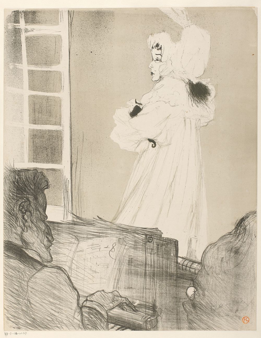 Portret van May Belfort (May Egan) met twee figuren en een piano (1895) by Henri de Toulouse Lautrec and La Revue blanche