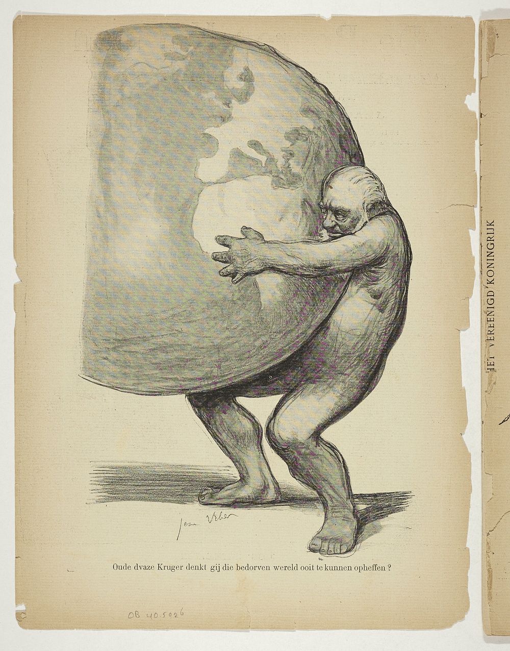 Naakte Paul Kruger houdt de wereld vast (1901) by anonymous, Jean Veber, Samuel Sigismond Schwarz and S L van Looy
