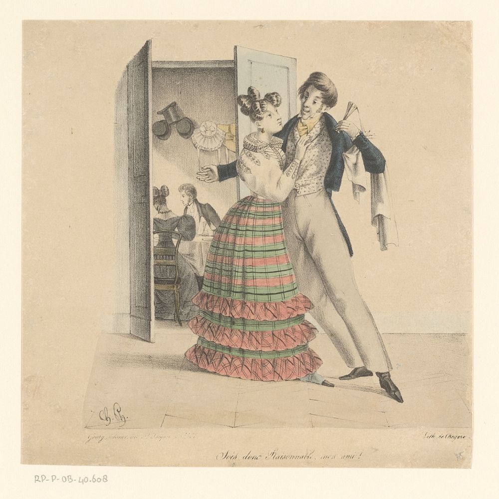 Man flirt met vrouw (1821 - 1828) by Charles Philipon, Alexandre Cheyère and Louis François Genty