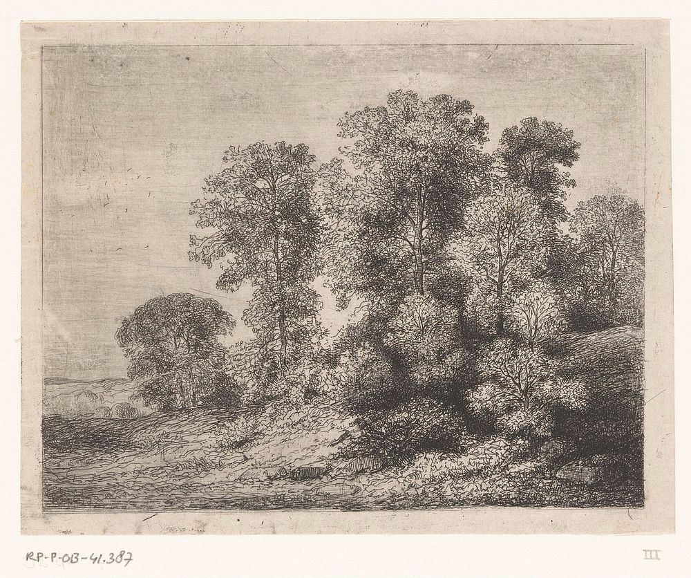 Bomen en struikgewas op een heuvel (c. 1850) by Jean Alexis Achard