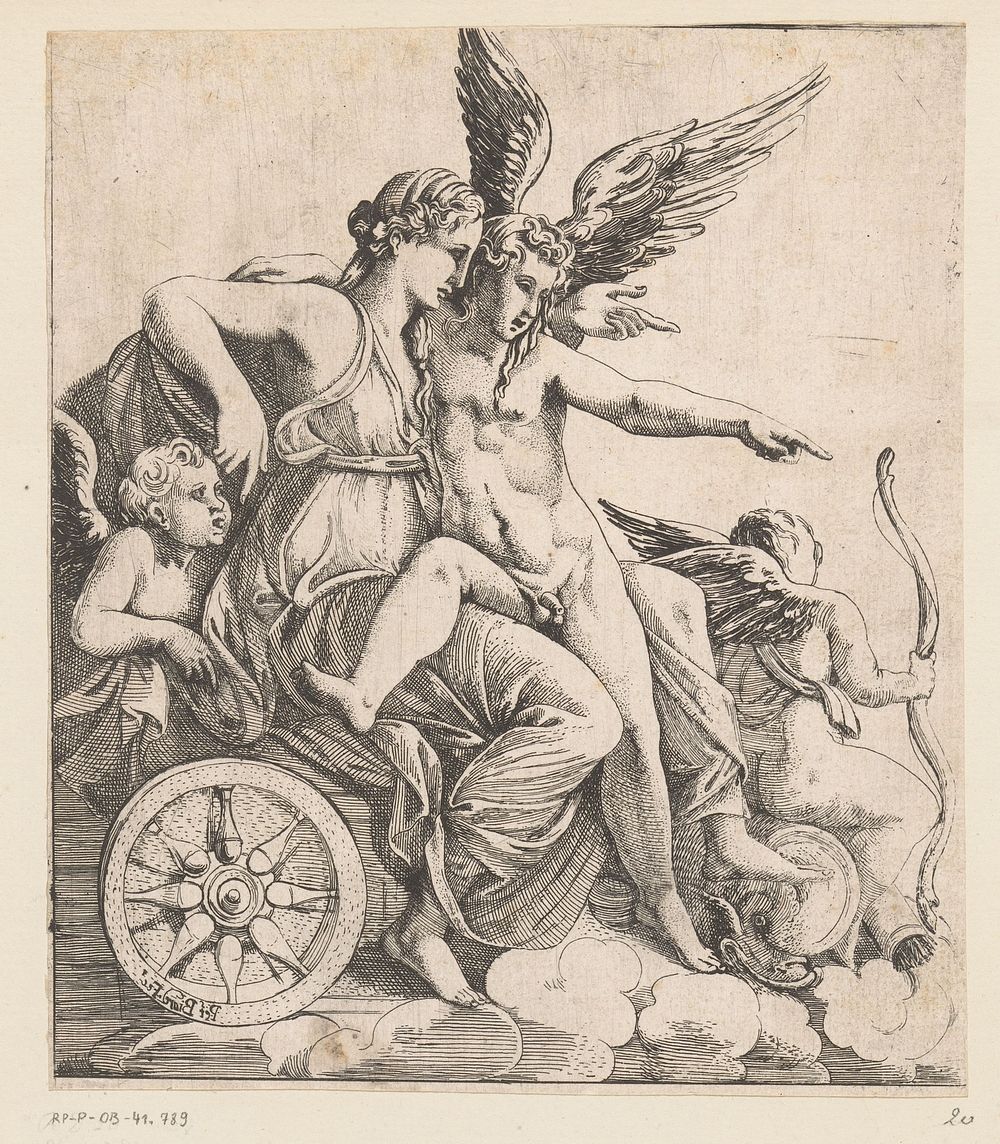 Venus en Amor in een triomfwagen, omringd door putti (1602 - 1661) by Pierre II Biard and Giulio Romano