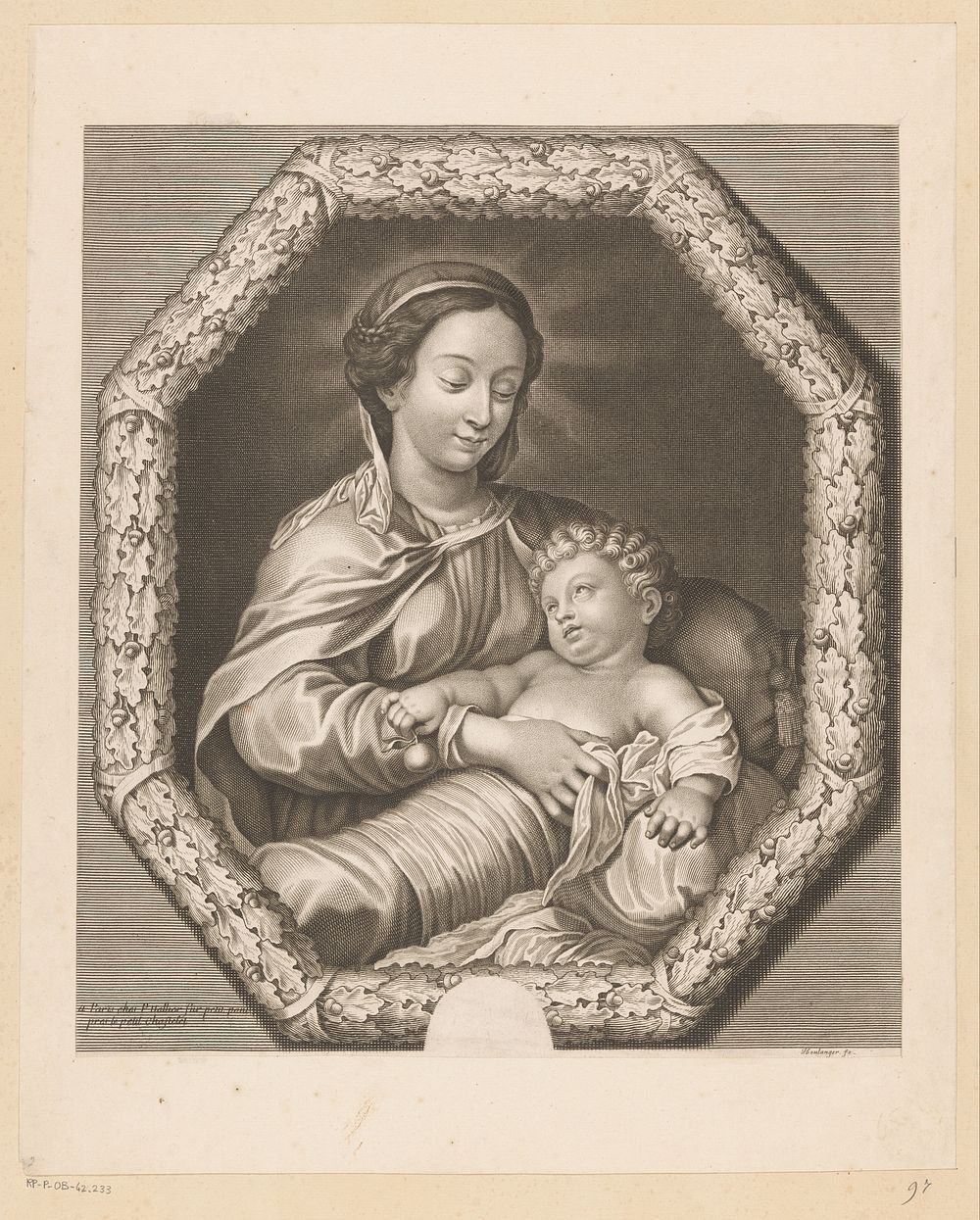 Maria met Kind in een octogonale lijst van eikenbladeren (1616 - 1680) by Jean Boulanger and Pierre Hallier
